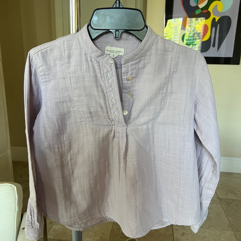 Les Petits Carreaux lavender top - Fine Kids Clothing Size 8 - 100% Cotton